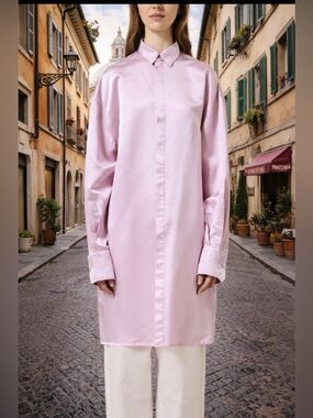 Sa Su Phi Valentina silk duchesse long oversized shirt dress made in Ita…